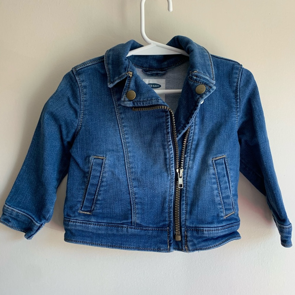 Old Navy Jean Asymmetrical Moto Denim Jacket 18-24